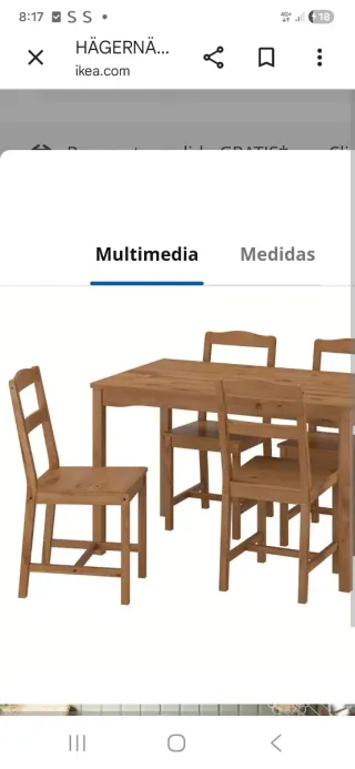 Mesa y 4 Sillas Ikea Madera