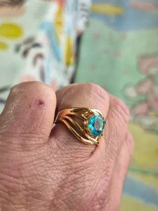 Anillo Chapado Oro Circonita Turquesa