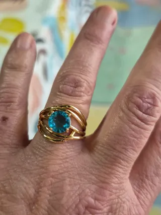 Anillo Chapado Oro Circonita Turquesa