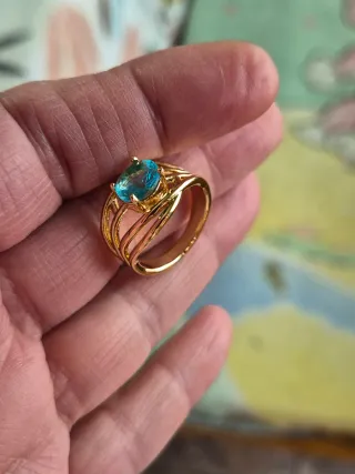 Anillo Chapado Oro Circonita Turquesa