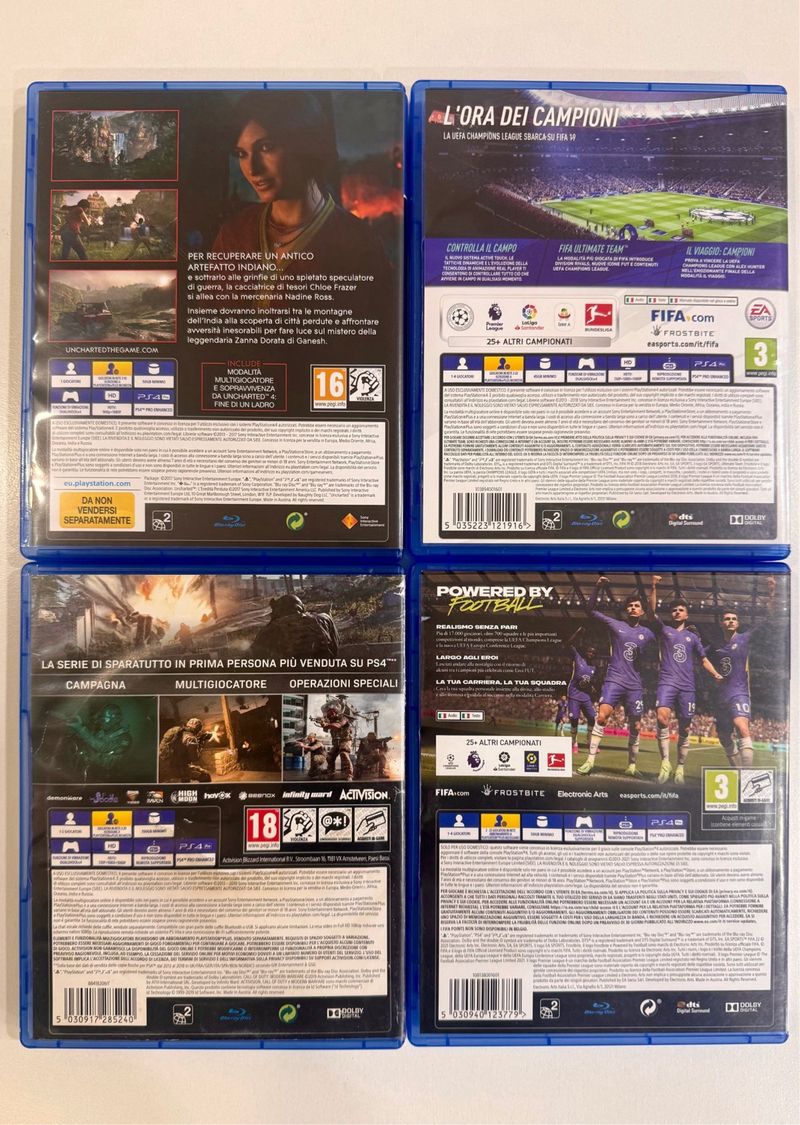 Lote de 4 juegos PS4: Uncharted, FIFA 19, MW, FIFA 22 afbeelding 2