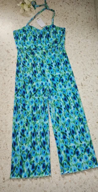 Mono Monkl plisado floral azul verde XL 42 44