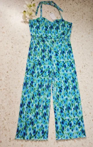 Mono Monkl plisado floral azul verde XL 42 44