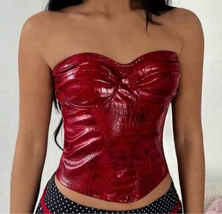 Top Corsé Rojo Efecto Piel Serpiente