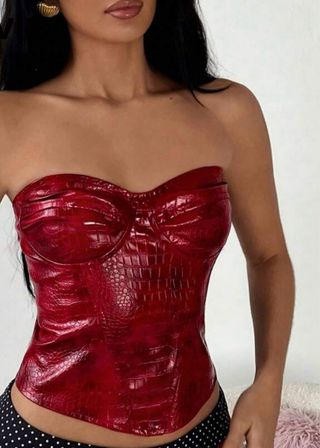 Top Corsé Rojo Efecto Piel Serpiente