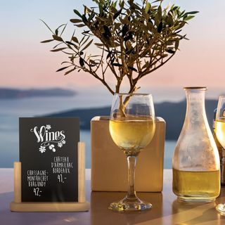 Pizarra de Mesa - Pizarra Portamenús de Doble Cara - Acabado Madera de Haya Lacada - Café, Bar, Restaurante - 15 x 21 cm