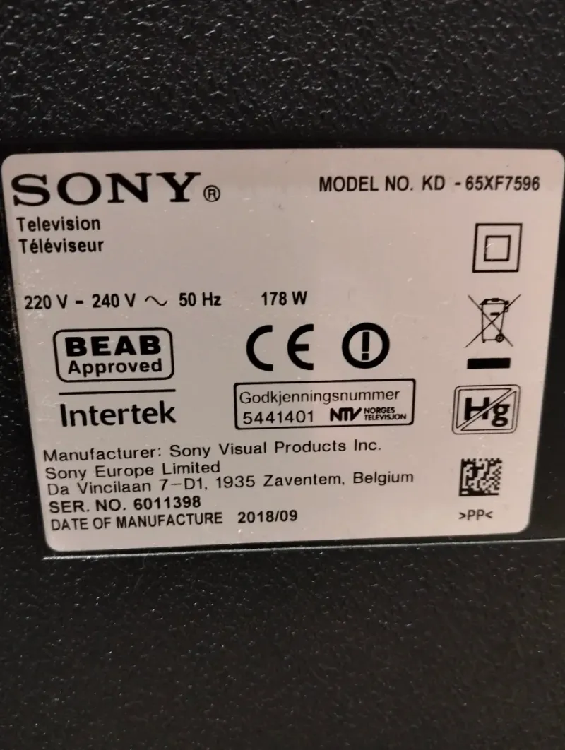 Sony Bravia 65 TV KD-65XF7596