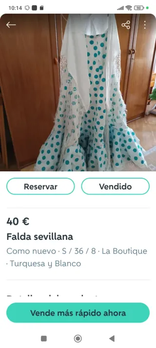 Falda flamenca turquesa y blanca