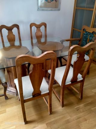 Mesa y Sillas Mexicanas de Madera y Cristal