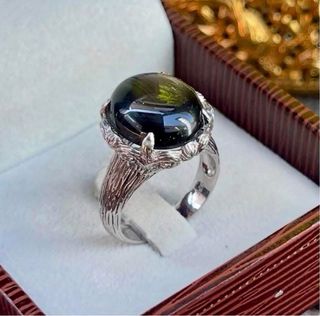 Anillo Plata Zafiro Estrella Negro Natural