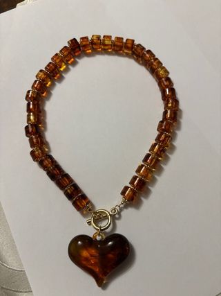 Collar Corazón Marrón y Dorado