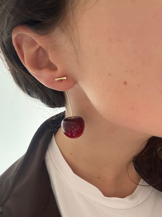 Pendientes Cereza Dorados Rojos