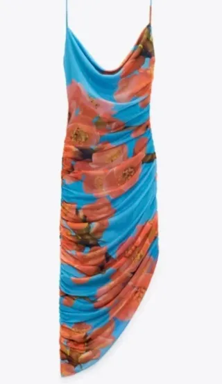 Vestido floral Zara azul y rosa