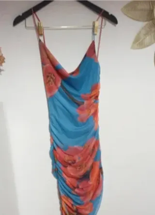 Vestido floral Zara azul y rosa