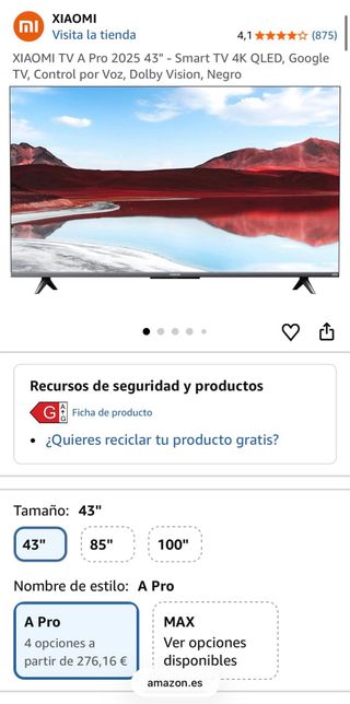 Smart TV Xiaomi QLED A Pro 2025 Negra