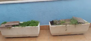 Macetas de terraza piedra y madera