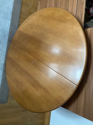 Mesa redonda extensible madera y cristal