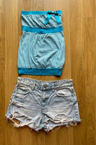 Top Bandeau rayas azul y blanco talla M Bershka