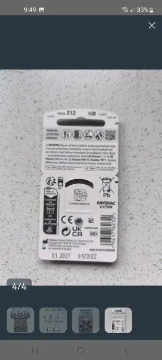 6 pilas Rayovac para audífonos.N°312