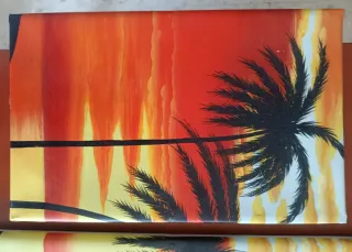 Composición 5 cuadros atardecer y delfines