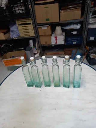 6 Botellas Verdes Antiguas con Cierre