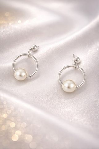 Pendientes Aro Perla Plata