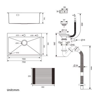 Fregadero Aurolum Negro 75x45cm