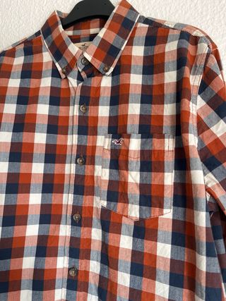 Camisa Hollister cuadros azul y naranja