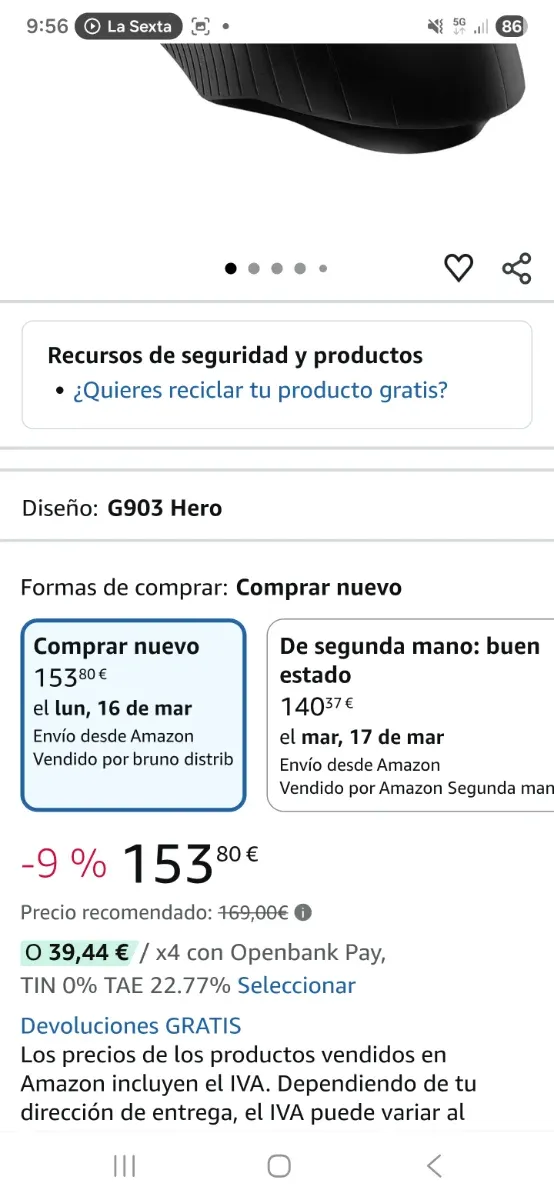 Ratón Logitech G903 Lightspeed Negro afbeelding 2