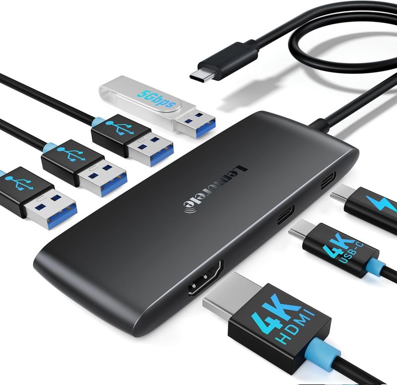 Hub USB-C 7en1 Dual 4K@60Hz HDMI+DP 100W