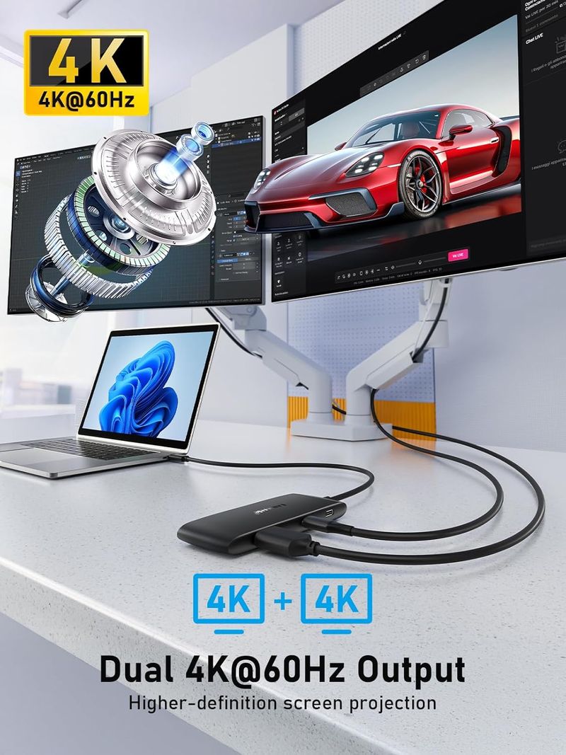 Hub USB-C 7en1 Dual 4K@60Hz HDMI+DP 100W afbeelding 5
