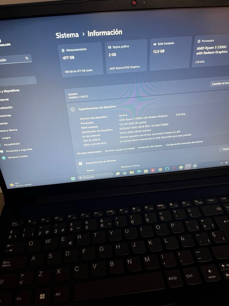 Portátil Gaming Lenovo Ryzen 5 512GB SSD M.2 afbeelding 4