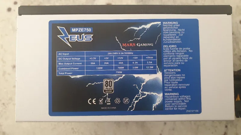 Fuente Alimentación Mars Gaming MPZE750 750W