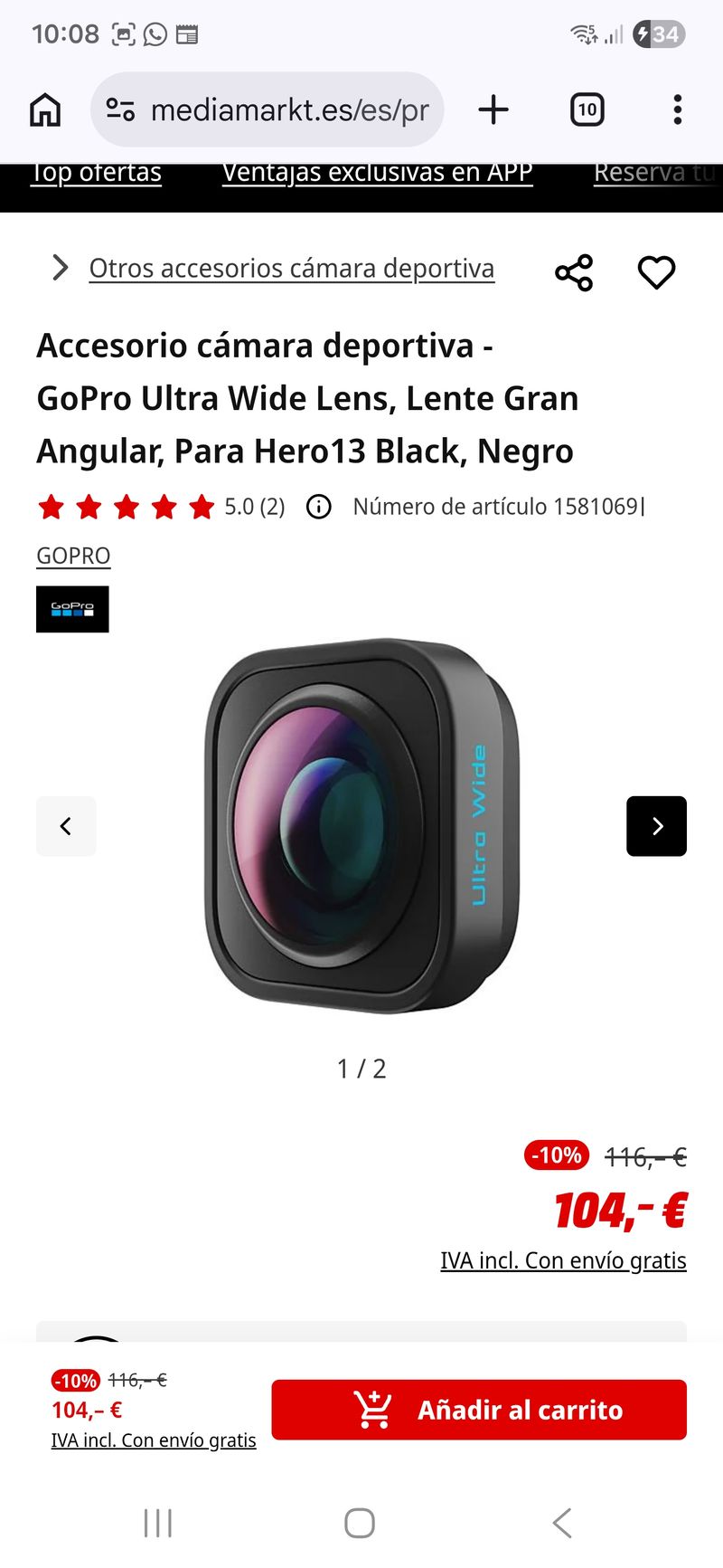 Módulo Lente GoPro Ultra Wide Gran Angular afbeelding 2