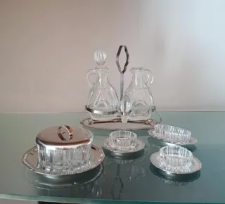 Set Vintage Saliera Oliera Formaggiera Vetro accia