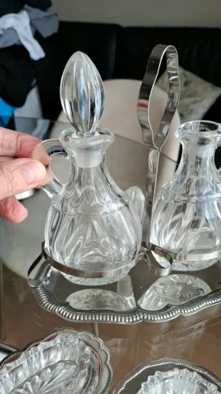 Set Vintage Saliera Oliera Formaggiera Vetro accia