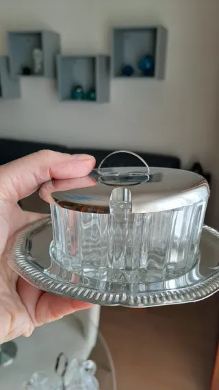 Set Vintage Saliera Oliera Formaggiera Vetro accia