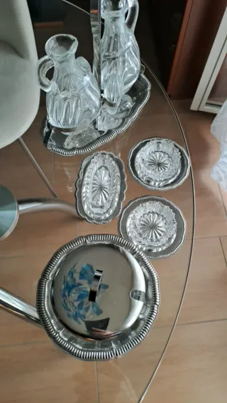 Set Vintage Saliera Oliera Formaggiera Vetro accia