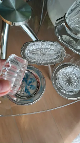 Set Vintage Saliera Oliera Formaggiera Vetro accia