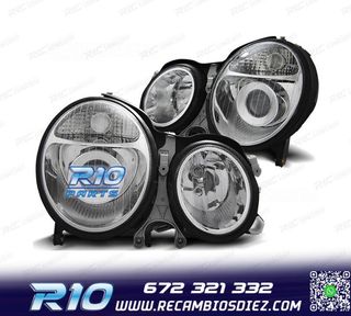 FAROS MERCEDES CLASE E W210 99-02 FONDO CROMO