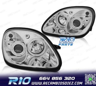 FAROS MERCEDES CLASE SLK R170 96-04 OJOS ANGEL FONDO CROMO