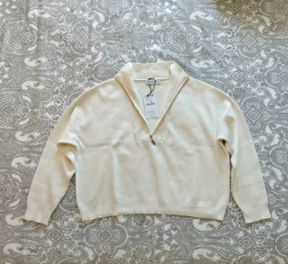 Jersey nuevo cremallera cuello alto blanco Talla L