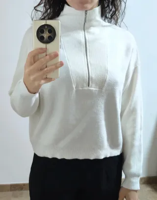 Jersey nuevo cremallera cuello alto blanco Talla L
