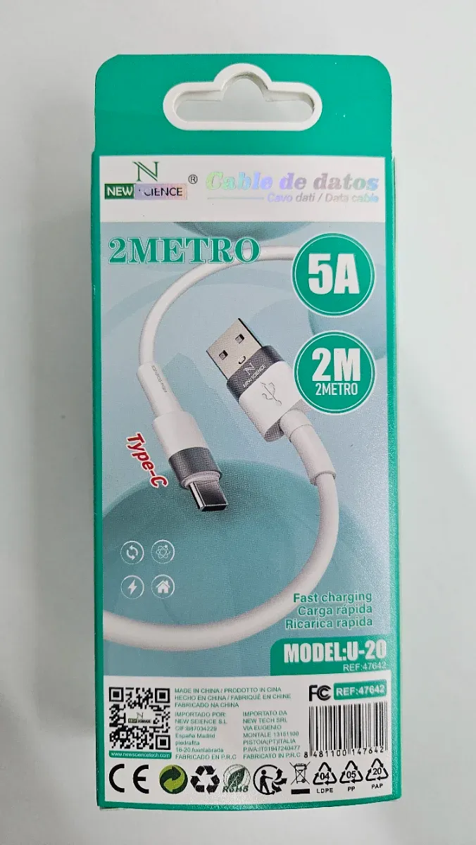 Cable USB-C 2M 5A NEW SCIENCE afbeelding 2