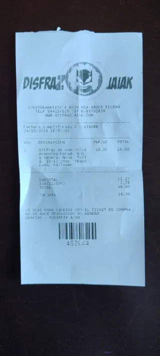 Disfraz Vampira Niña 10-12 Años.Usado una vez.