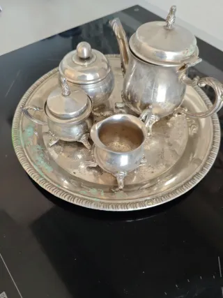 Juego Cafetera Alpaca Plateada