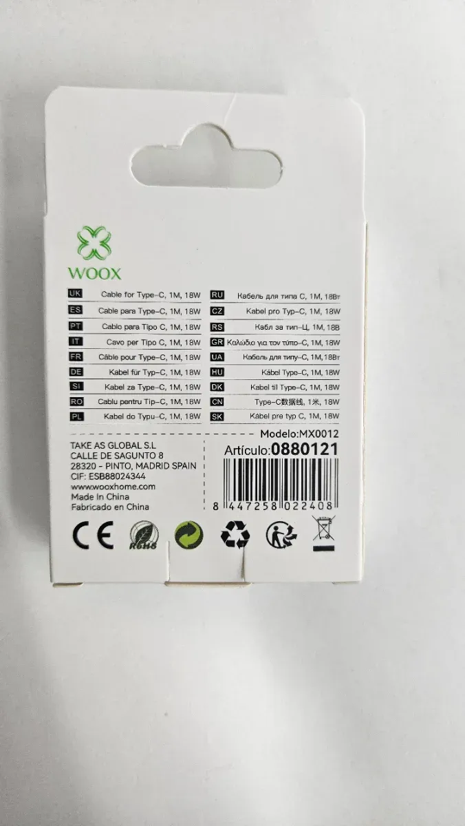 Cable USB-A a Tipo-C WOOX 18W 1M afbeelding 2