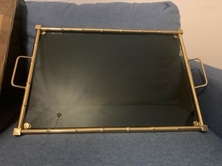 Vassoio vintage ottone e vetro fumé