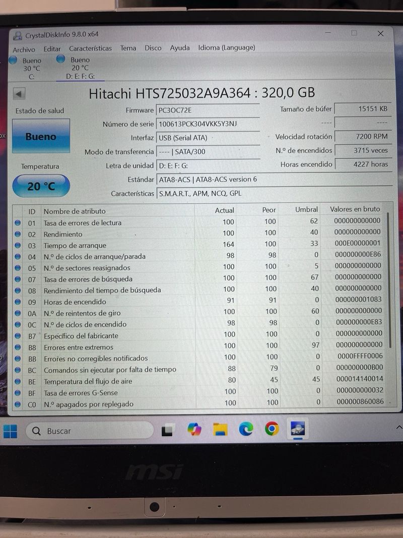 Disco Duro Hitachi 320GB SATA 3.0 7200RPM afbeelding 3