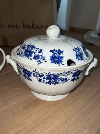 Juego vajilla vintage azul y blanco